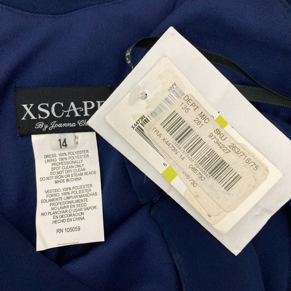 NWT Xscape by Joanna Chen Navy Embellished Gown Size 14 Beaded Sleeveless Dress - Picture 7 of 8